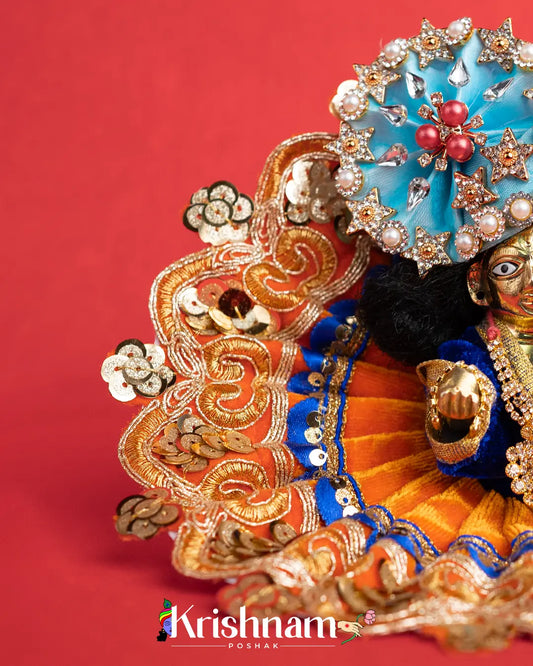 Velvet Orange Dress with Gota Patti Border Laddu Gopal (Pagdi Not Included) - Lord of Universe