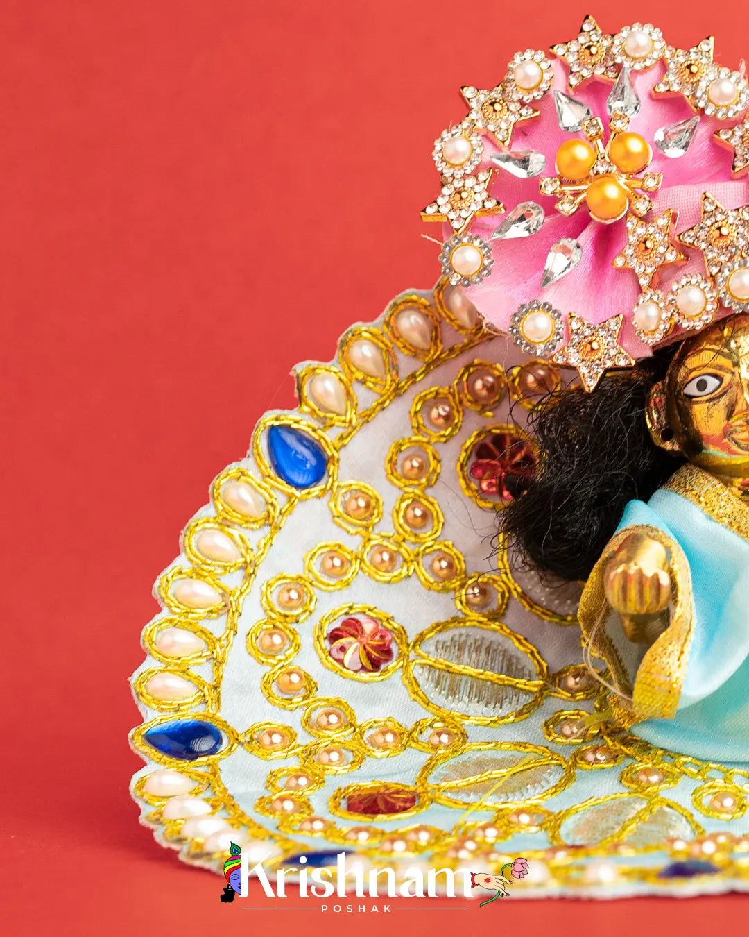 Sky Blue Dress With Golden Work For Laddu Gopal (Without Pagdi ) - Krishnam Poshak