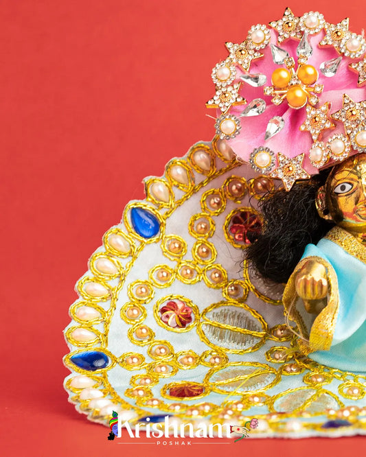 Sky Blue Dress With Golden Work For Laddu Gopal (Without Pagdi ) - Lord of Universe
