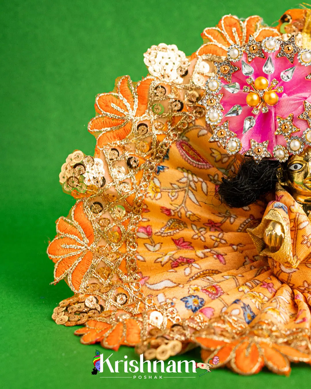 Orange Floral Dress For Laddu Gopal (Without Pagdi ) - Krishnam Poshak