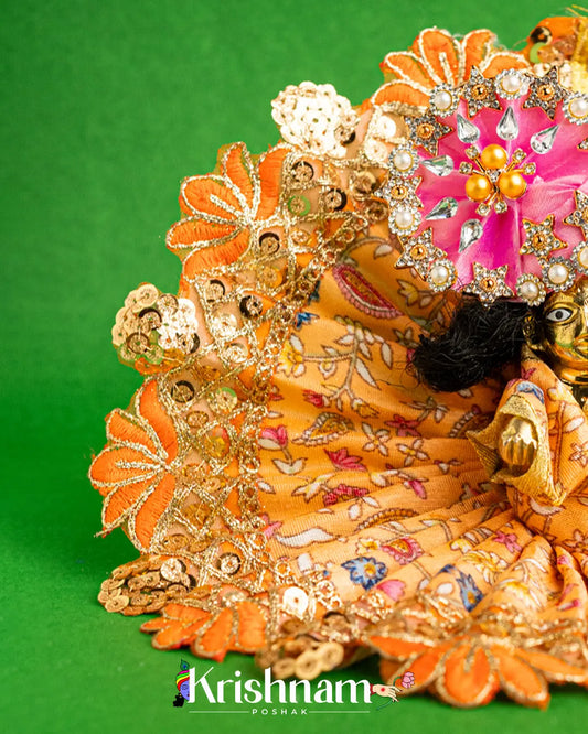 Orange Floral Dress For Laddu Gopal (Without Pagdi ) - Lord of Universe