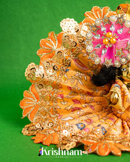 Orange Floral Dress For Laddu Gopal (Without Pagdi ) - Krishnam Poshak