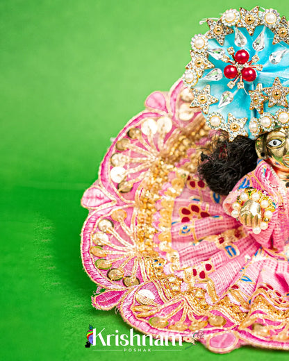 Baby Pink Kota Doria Dress for Laddu Gopal (Pagdi Not Included) Krishnam Poshak