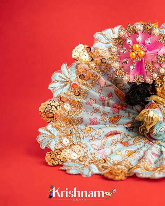 Sky Blue Floral  Dress For Laddu Gopal (Without Pagdi ) - Krishnam Poshak