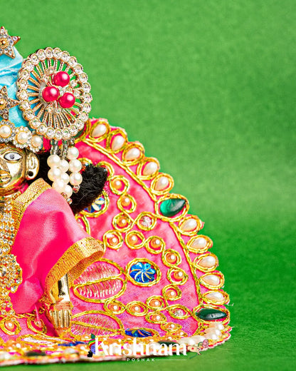 Pink Dress With Golden Work  For Laddu Gopal (Without Pagdi ) - Krishnam Poshak
