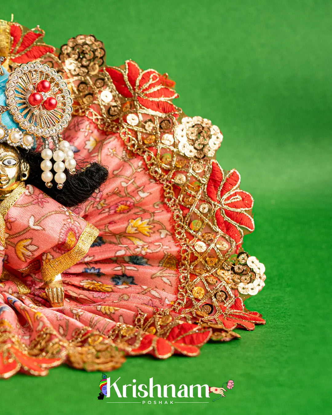 Red Floral Dress For Laddu Gopal (Without Pagdi ) - Krishnam Poshak