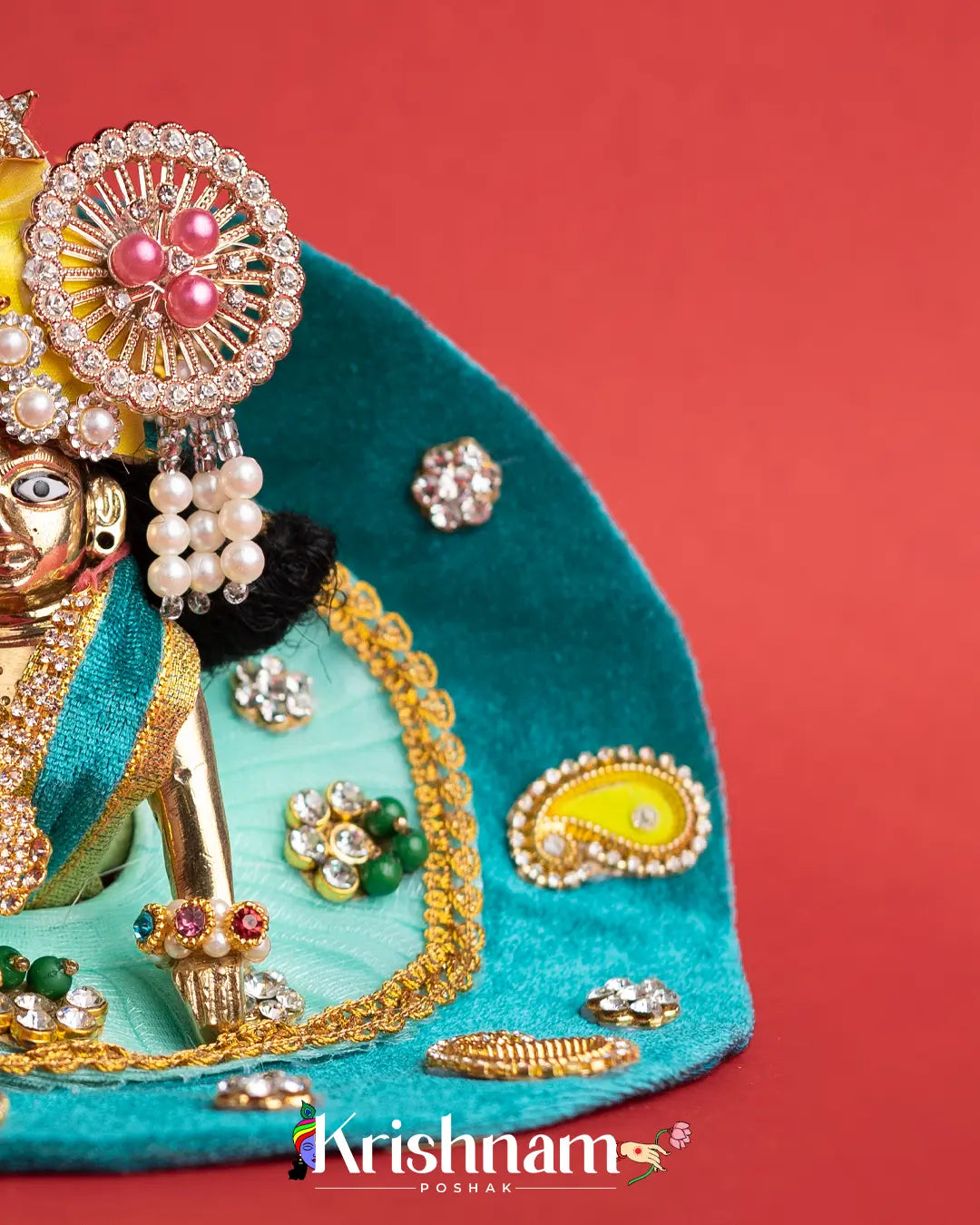 Green Net & Velvet Dress for Laddu Gopal (Pagdi Not Included) - Lord of Universe