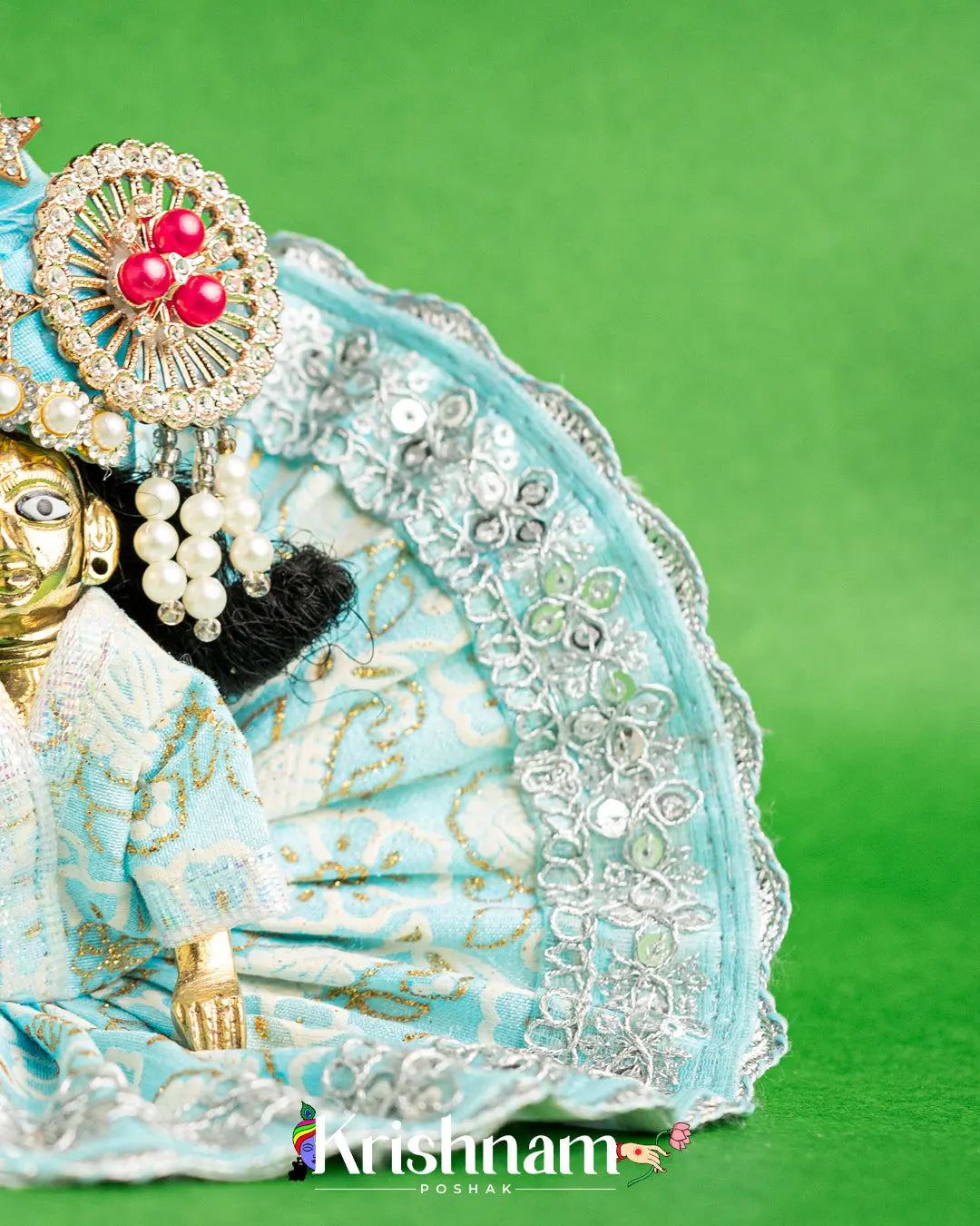 Cotton Sky Blue Dress With Silver Work For Laddu Gopal (Without Pagdi ) - Krishnam Poshak