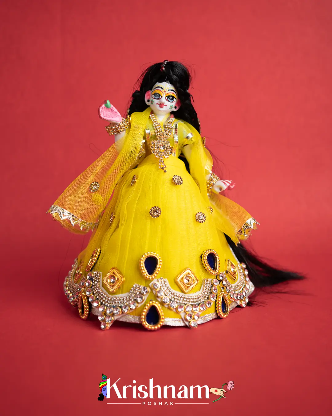 "Yellow Radha Krishna Dress - Crafted with Love in Rajasthan" (Dress Only) (Pagdi & Bansuri Included) - Krishnam Poshak