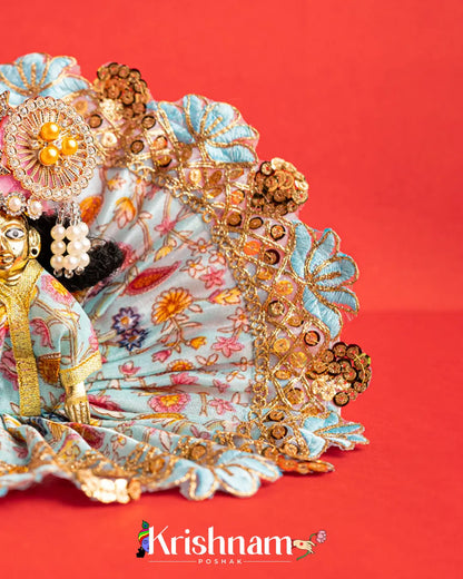 Sky Blue Floral  Dress For Laddu Gopal (Without Pagdi ) - Krishnam Poshak