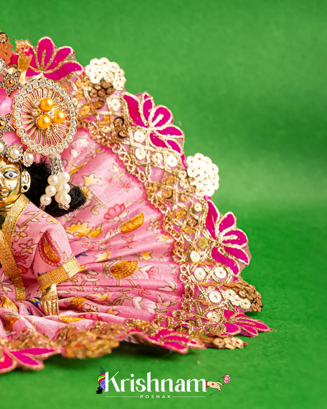 Pink Floral Dress For Laddu Gopal (Without Pagdi ) - Krishnam Poshak