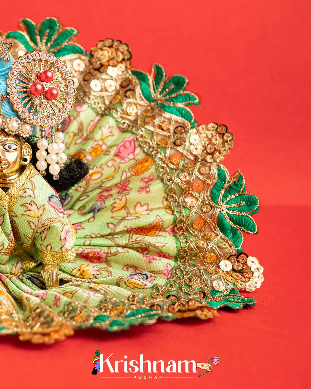 Green Floral Dress For Laddu Gopal (Without Pagdi ) - Lord of Universe