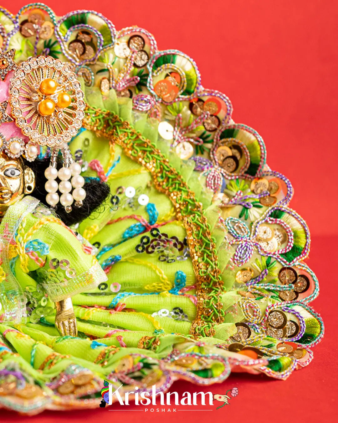 Net Green Dress With Thread work For Laddu Gopal (Without Pagdi ) - Lord of universe