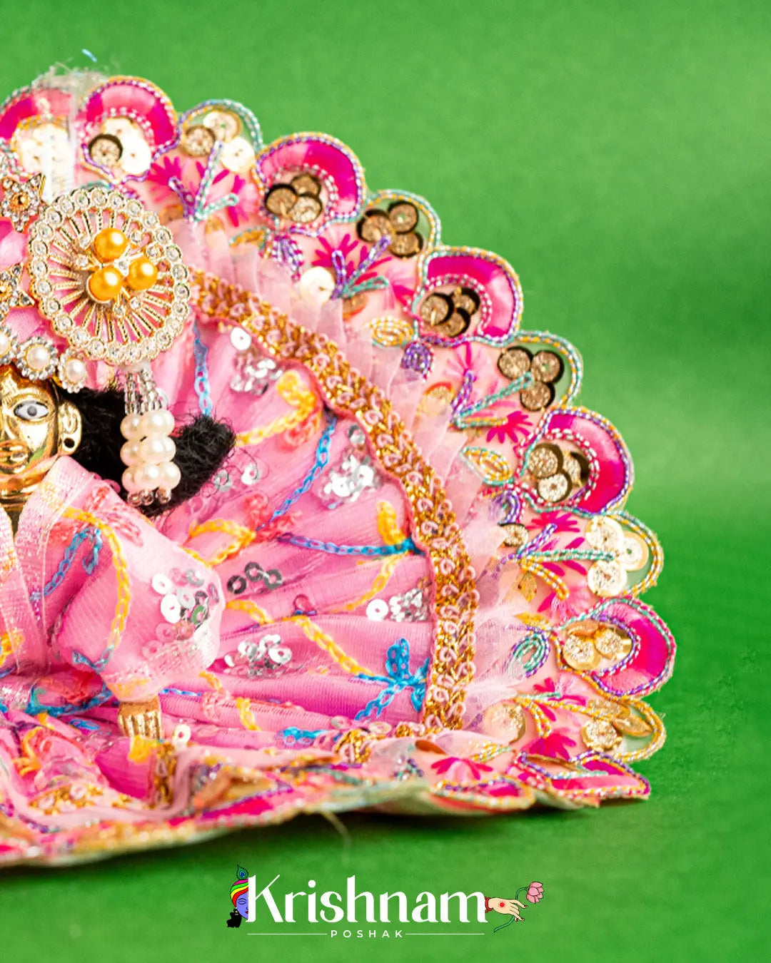 Net Pink Dress With Thread work For Laddu Gopal (Without Pagdi ) - Krishnam Poshak