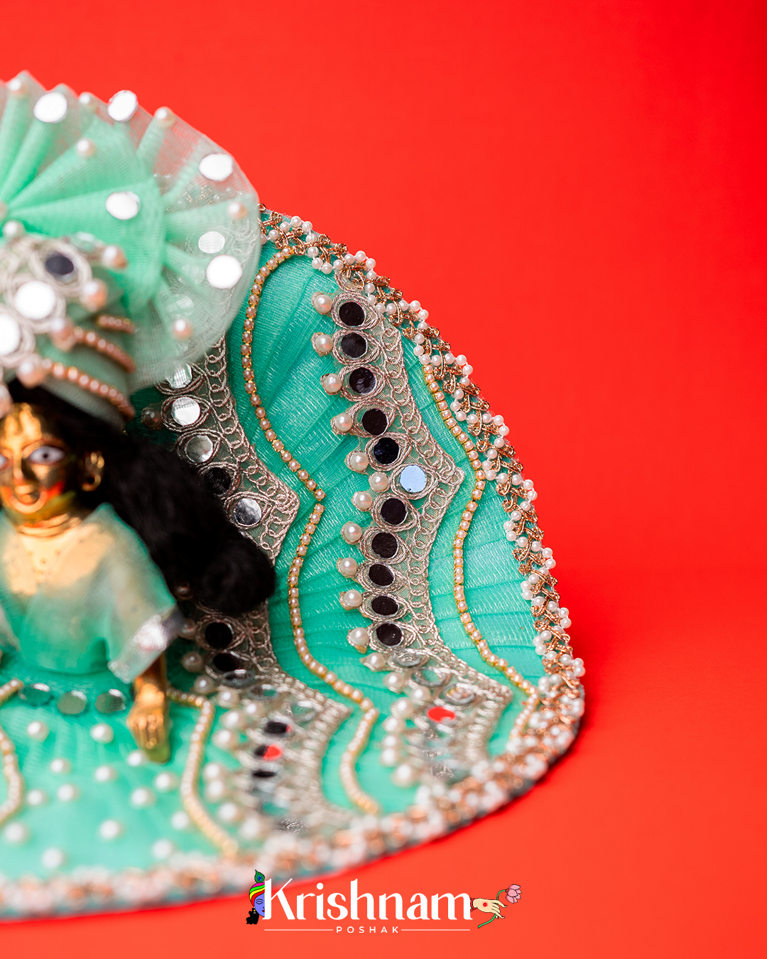 Cyan Mirror Heavy dress for laddu gopal ji Lord of Universe