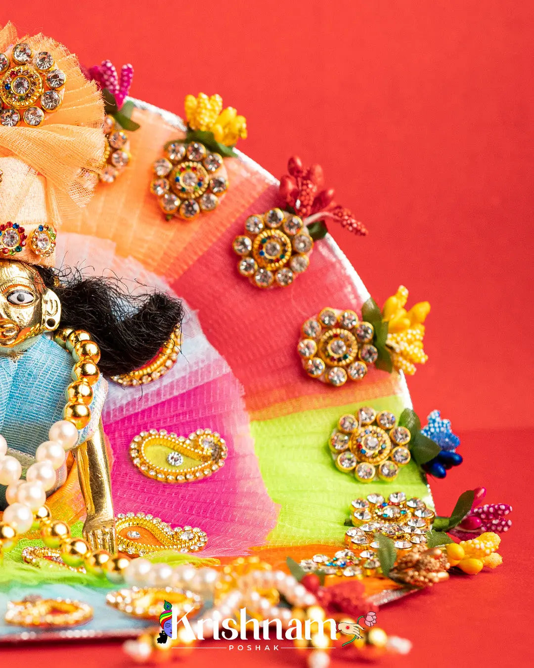 Multicolor Handmade Dress For Laddu Gopal (Pagdi & Patka Included) - Krishnam Poshak
