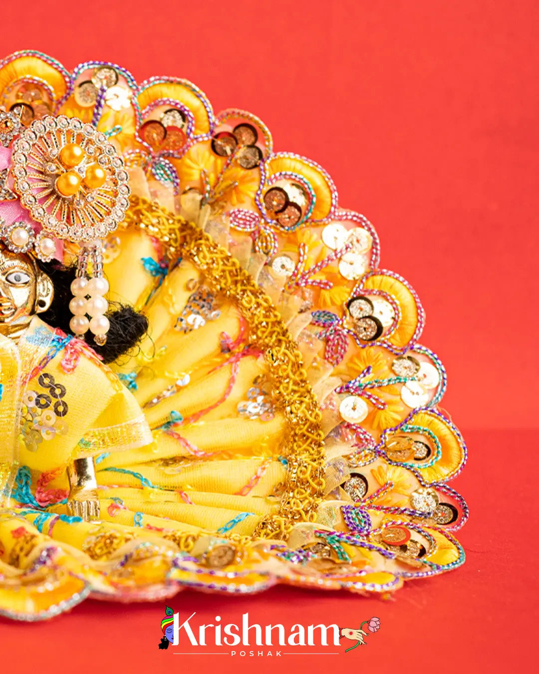 Net Yellow Dress With Thread work For Laddu Gopal (Without Pagdi ) - Krishnam Poshak