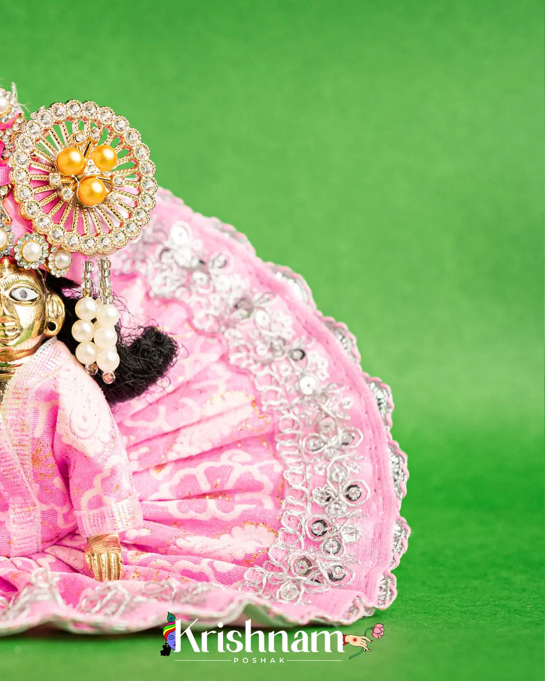 Cotton Baby Pink Dress With Silver Work For Laddu Gopal (Without Pagdi ) - Lord of Universe