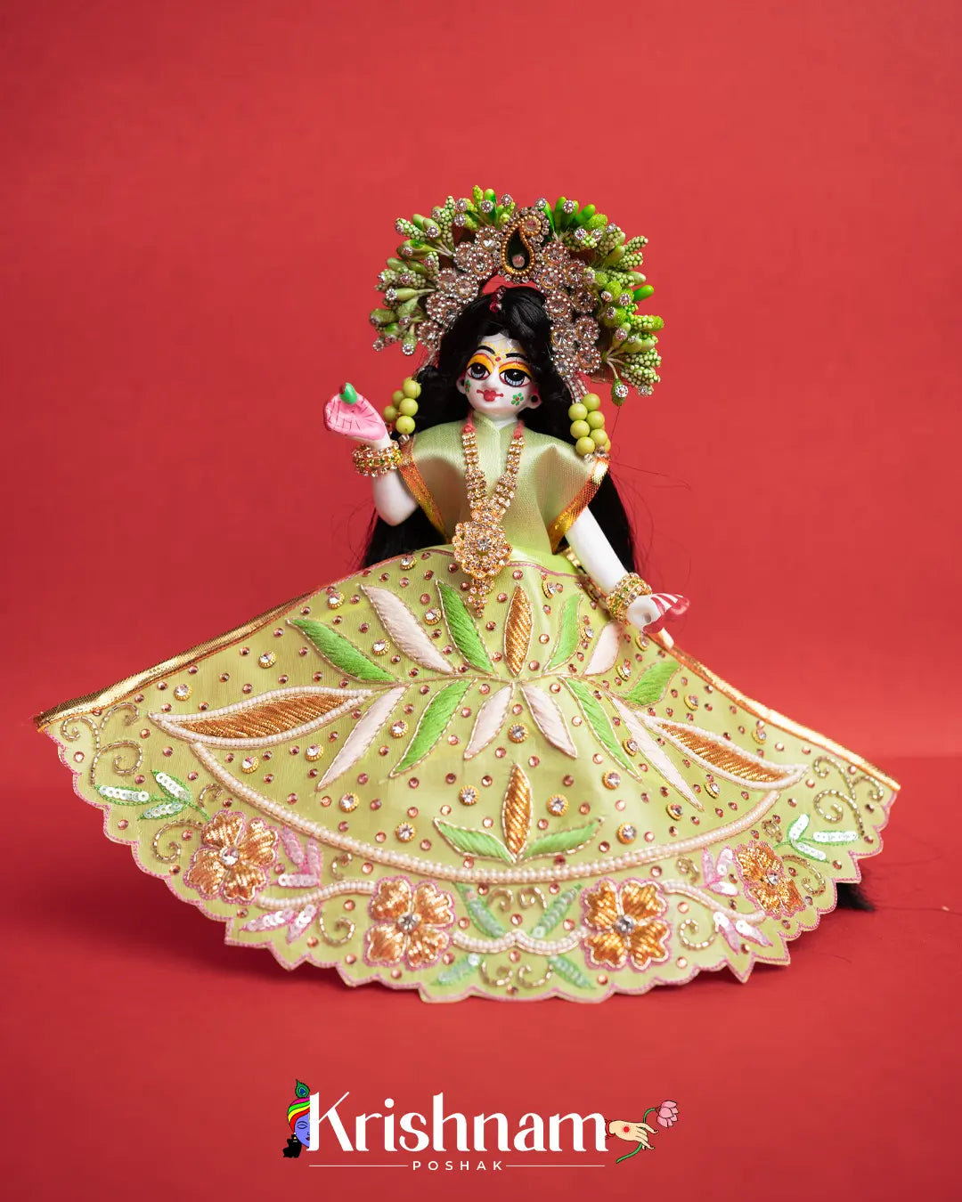 Exquisite Handmade Green Radha Krishna Dress - Crafted with Love in Kolkata" (Dress Only) (Pagdi Not Included) - Lord of Universe