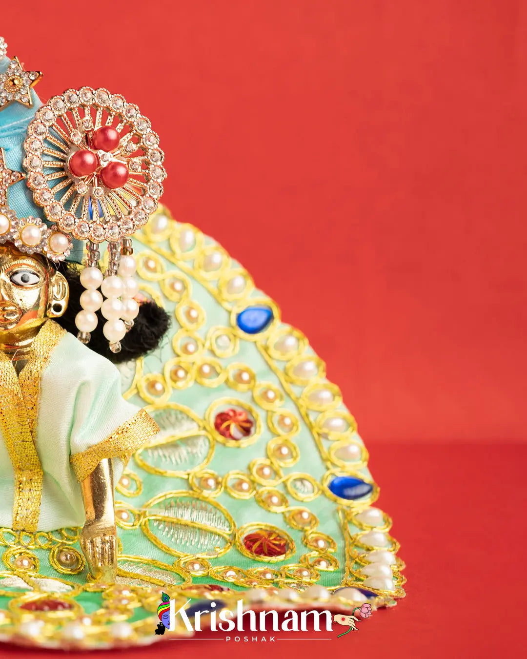 Green Dress With Golden Work For Laddu Gopal (Without Pagdi ) - Lord of Universe