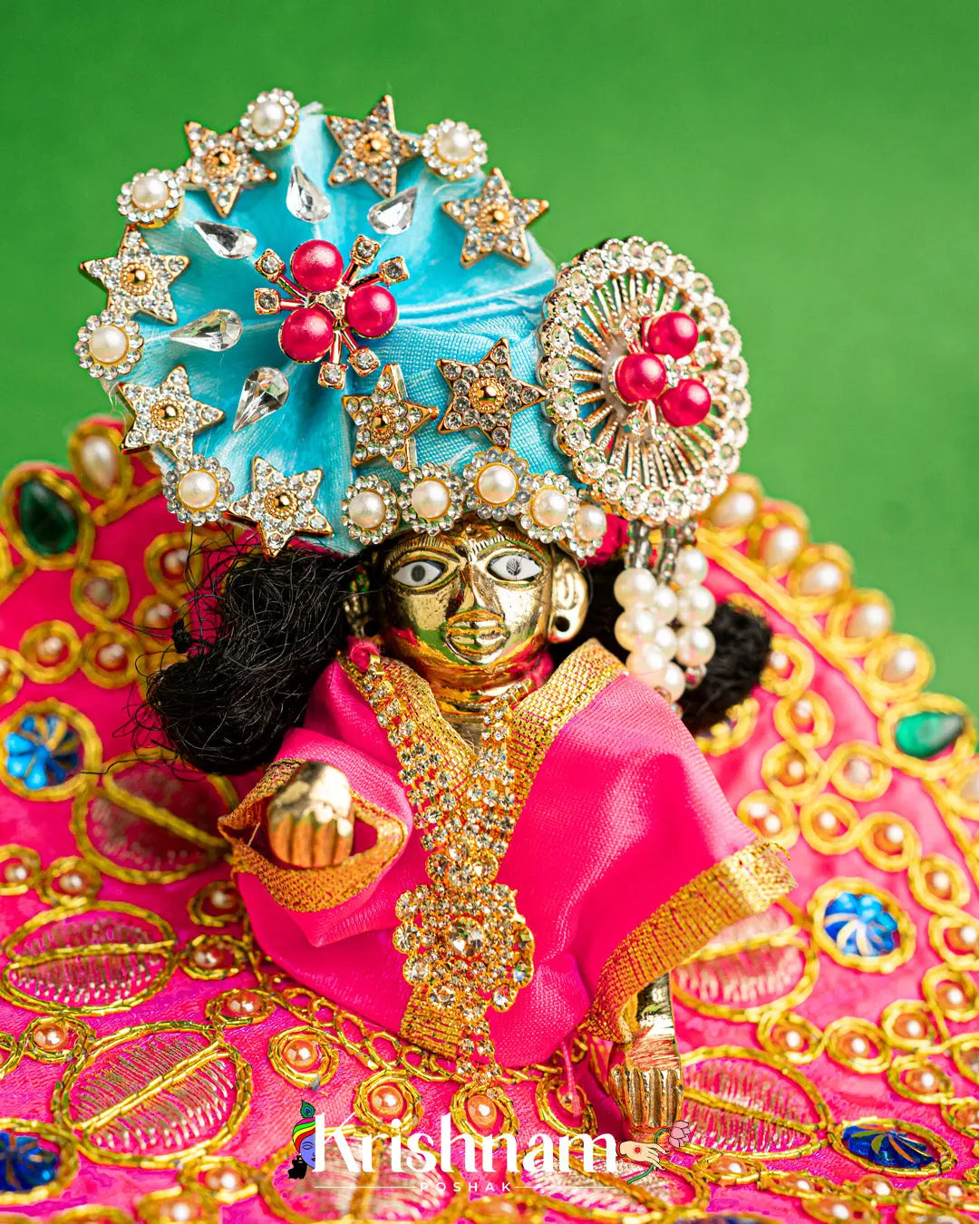 Pink Dress With Golden Work  For Laddu Gopal (Without Pagdi ) - Krishnam Poshak