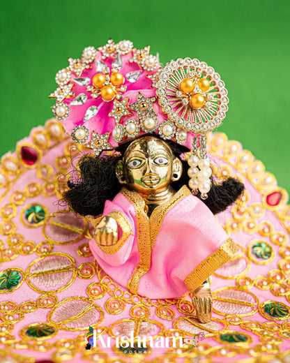 Baby Pink Dress With Golden Work For Laddu Gopal (without Pagdi ) - Lord of Universe