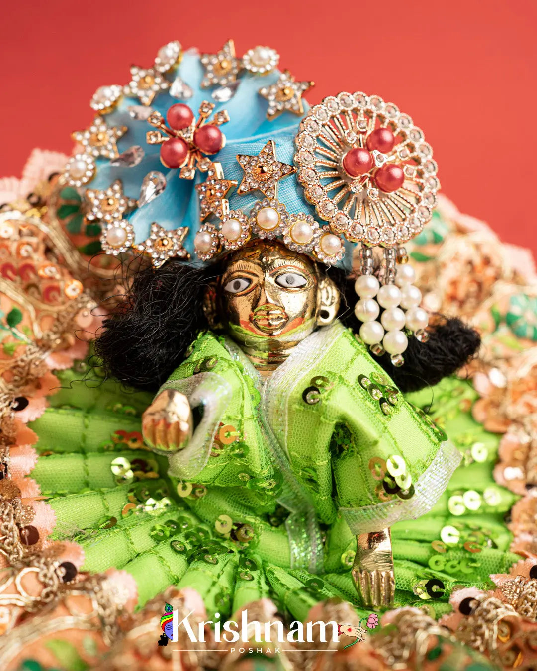Green Net Dress For Laddu Gopal (Without Pagdi ) - Krishnam Poshak