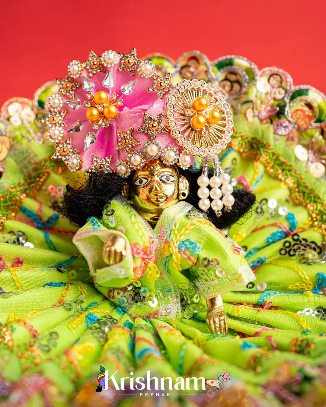 Net Green Dress With Thread work For Laddu Gopal (Without Pagdi ) - Lord of universe