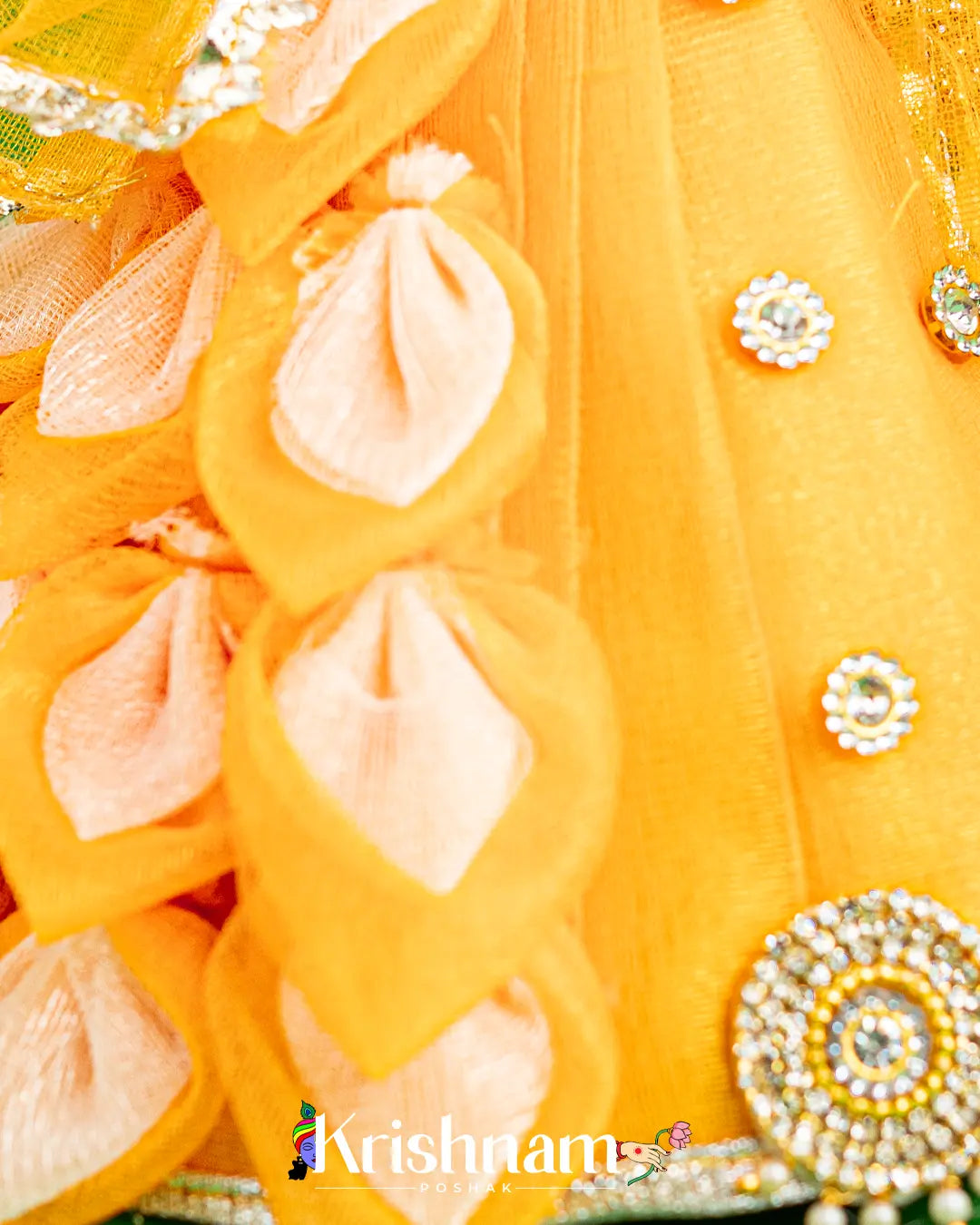 "Orange Flower Pattern Radha Krishna Dress - Crafted with Love in Rajasthan" (Dress Only) (Pagdi & Bansuri Included) - Krishnam Poshak