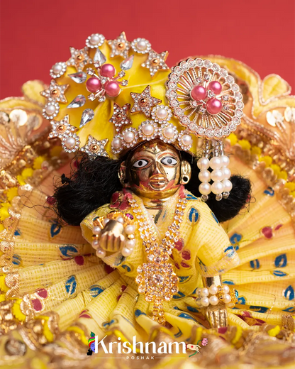 Yellow Kota Doria Dress for Laddu Gopal (Pagdi Not Included) Krishnam Poshak