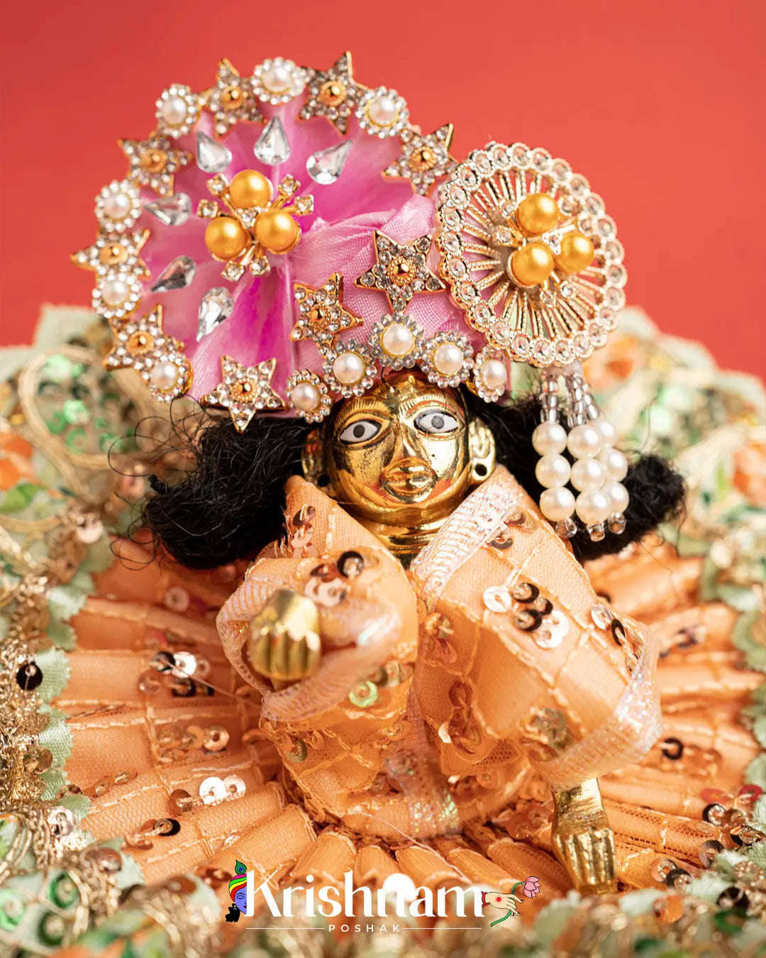 Orange Net Dress For Laddu Gopal (Without Pagdi ) - Krishnam Poshak