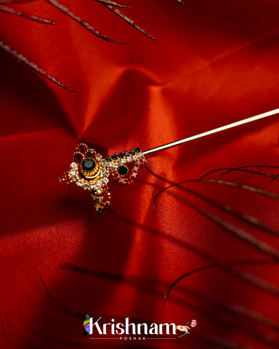 Kundan Elegant Bansuri for Shri Krishna & Laddu Gopal Ji (Size 0to3) - Krishnam Poshak