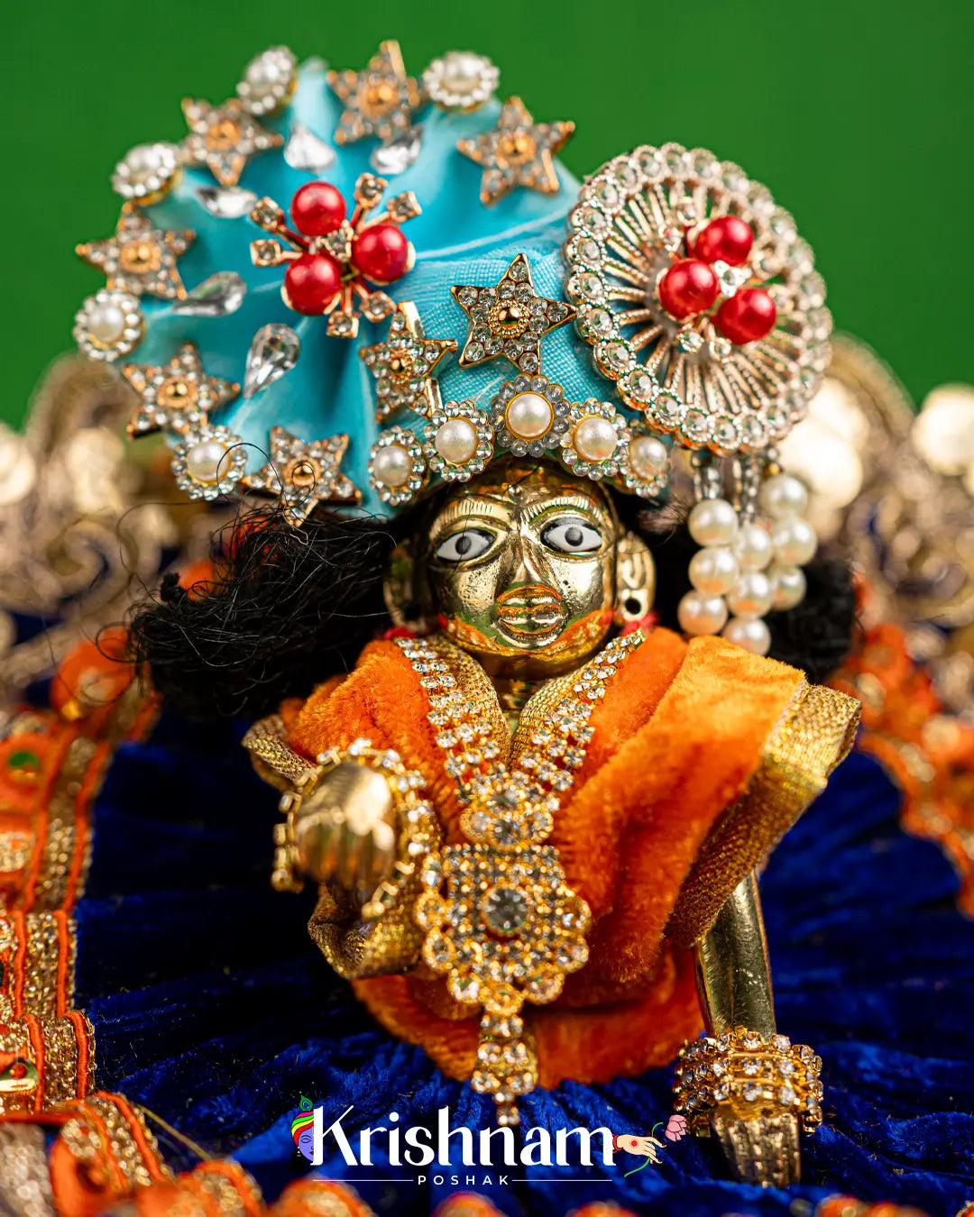 Velvet Blue Dress with Gota Border Laddu Gopal (Pagdi Not Included) - Krishnam Poshak