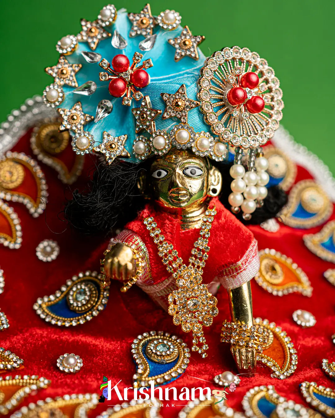 Red Soft Velvet Heavy Dress for Laddu Gopal (Patka Included & Pagdi Not Included) - Krishnam Poshak