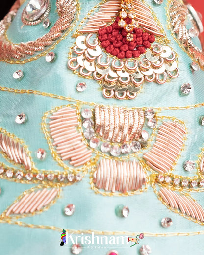 "Exquisite Handmade Sky Blue Radha Krishna Dresses / Poshak - Crafted with Love in Kolkata" (Dress Only) (Pagdi Not Included) Krishnam Poshak