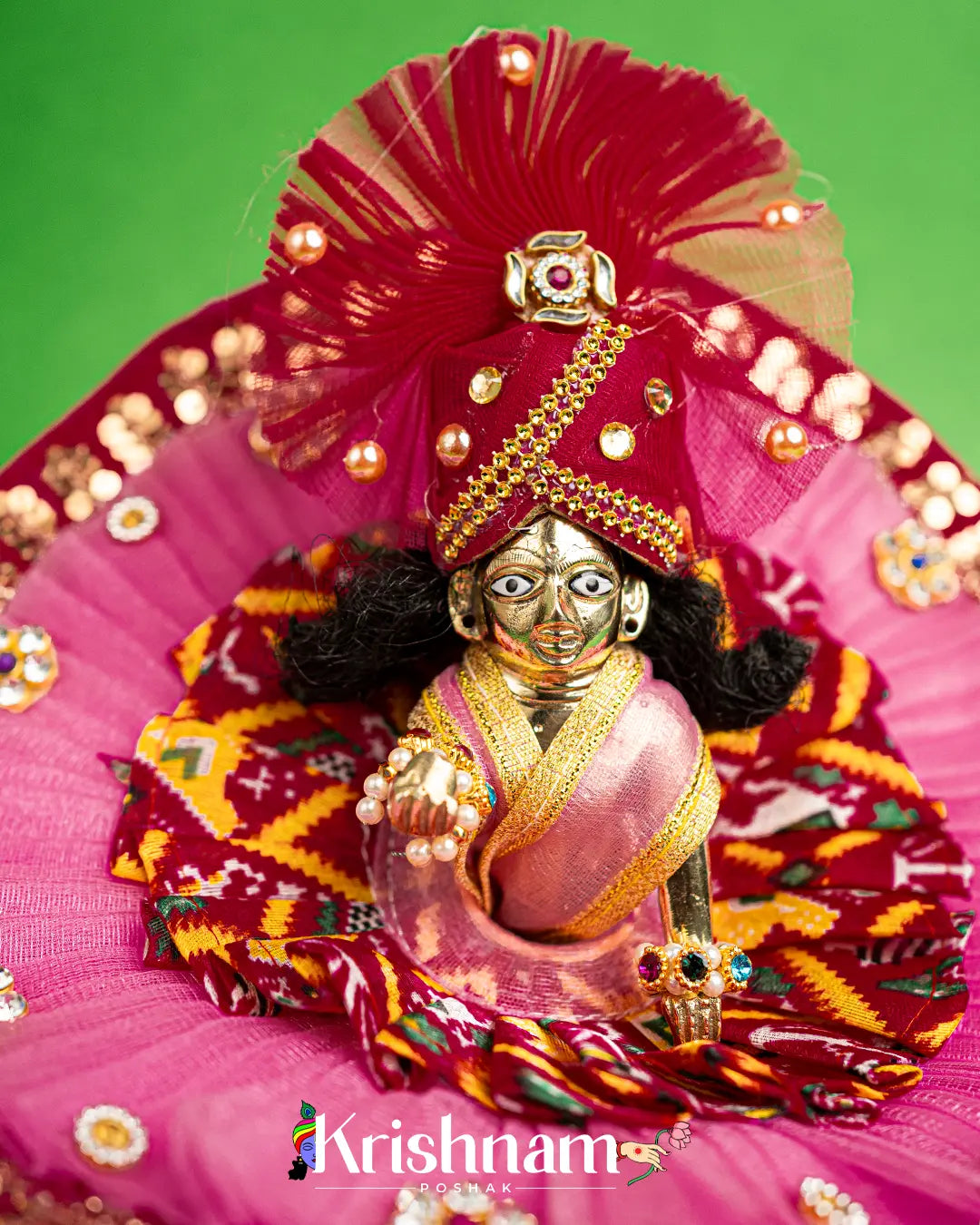 Pink Net Bandhej Dress for Laddu Gopal (Pagdi Included) Krishnam Poshak