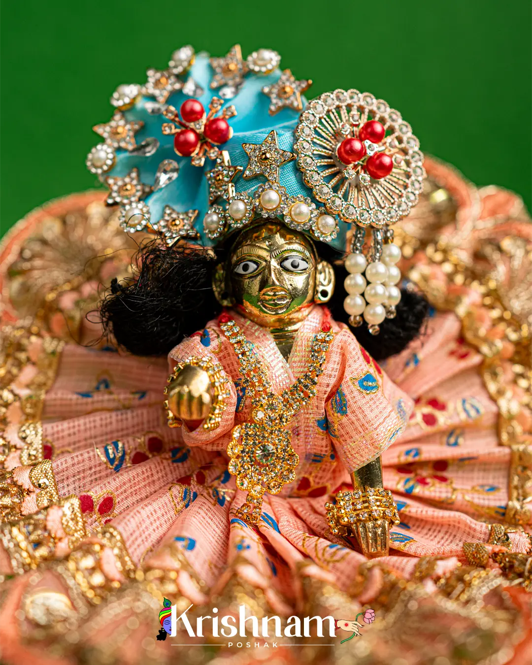 Peach Kota Doria Dress for Laddu Gopal (Pagdi Not Included) Krishnam Poshak