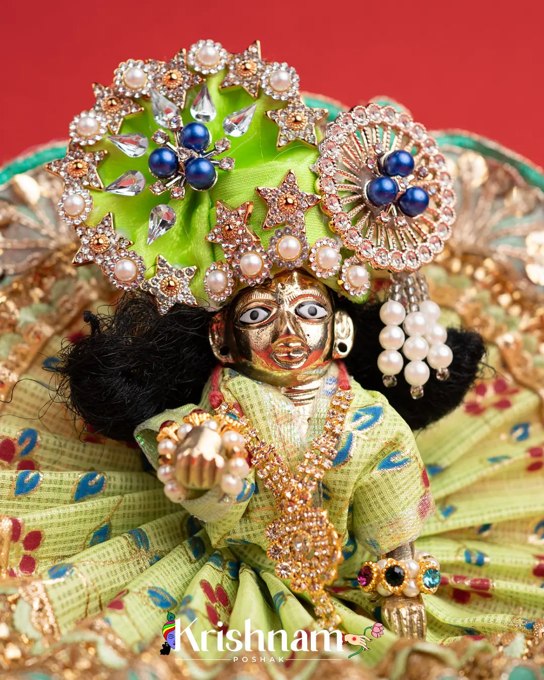 Green Kota Doria Dress for Laddu Gopal (Pagdi Not Included) Krishnam Poshak