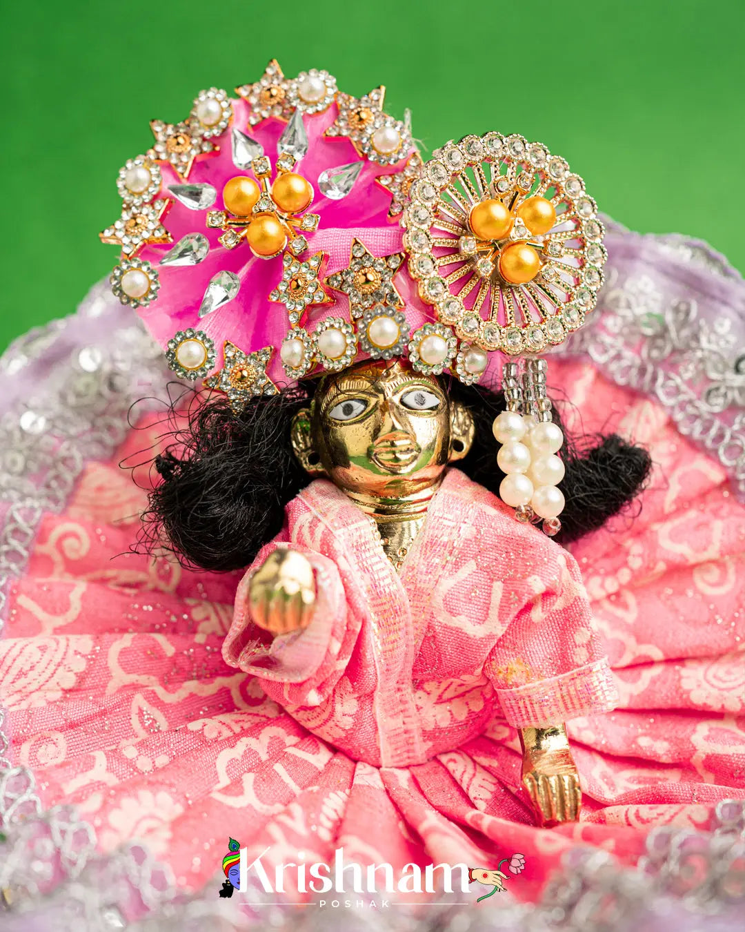 Cotton Pink Dress With Silver Work For Laddu Gopal (Without Pagdi ) - Krishnam Poshak