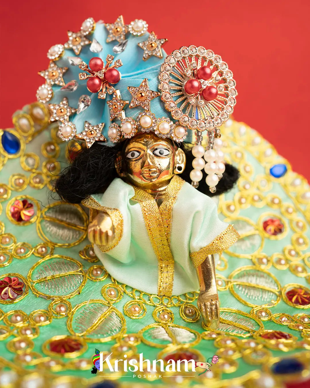 Green Dress With Golden Work For Laddu Gopal (Without Pagdi ) - Lord of Universe