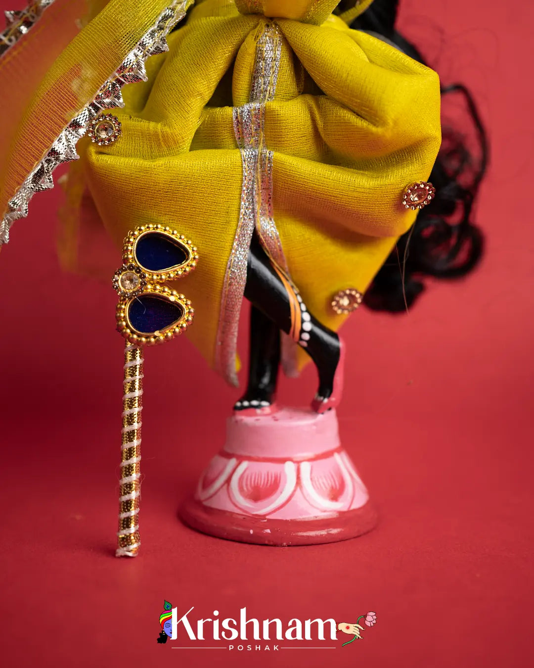 "Yellow Radha Krishna Dress - Crafted with Love in Rajasthan" (Dress Only) (Pagdi & Bansuri Included) - Krishnam Poshak