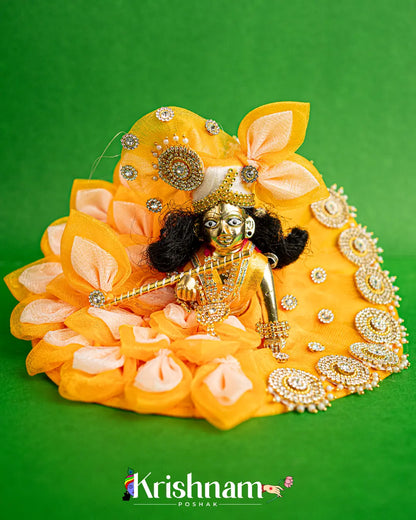 Orange Floral Net Dress for Laddu Gopal (Pagdi & Bansuri Included) - Krishnam Poshak