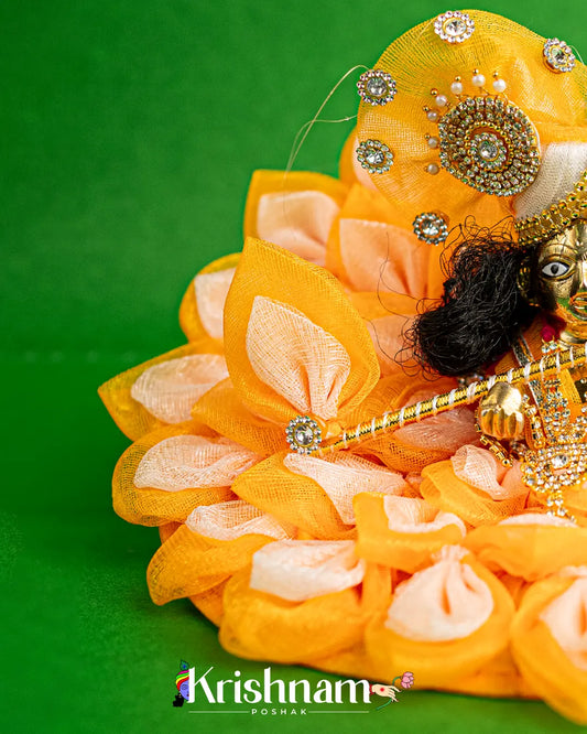Orange Floral Net Dress for Laddu Gopal (Pagdi & Bansuri Included) - Krishnam Poshak