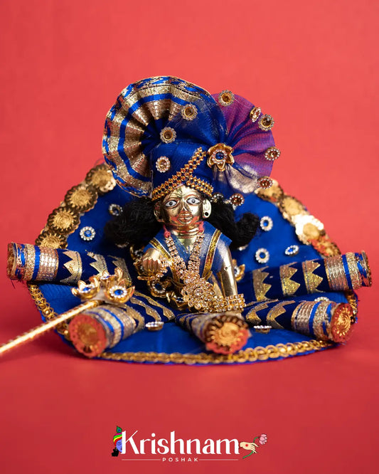 Dark Blue Net Dress for Laddu Gopal (Pagdi & Bansuri Included) - Lord of Universe