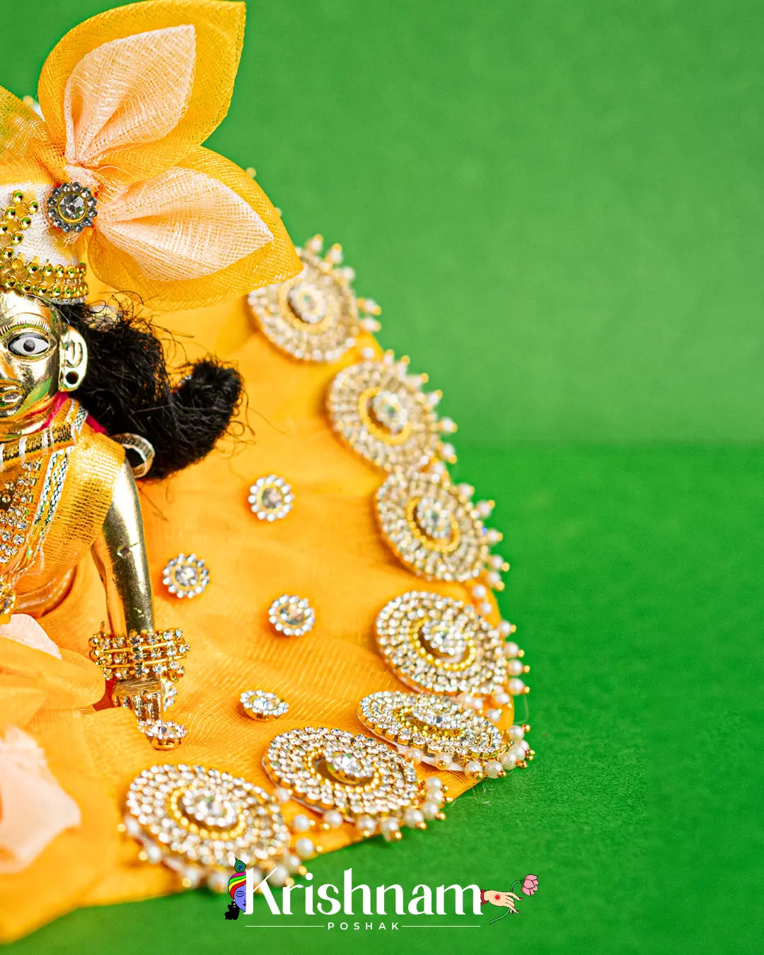 Orange Floral Net Dress for Laddu Gopal (Pagdi & Bansuri Included) - Krishnam Poshak