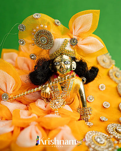 Orange Floral Net Dress for Laddu Gopal (Pagdi & Bansuri Included) - Krishnam Poshak