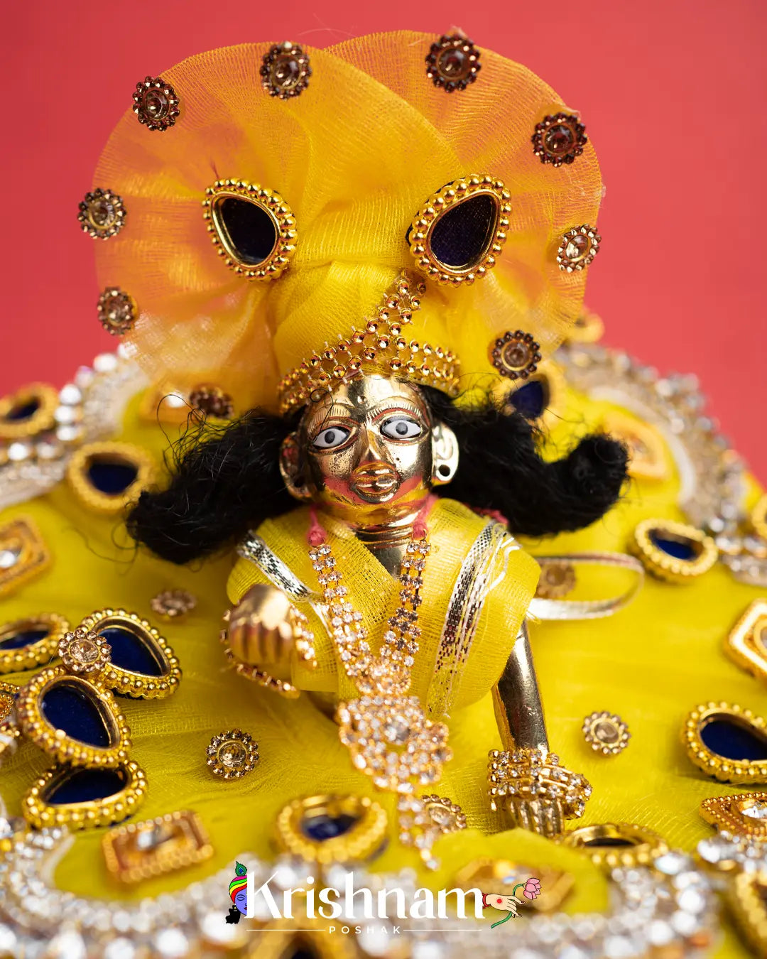 Yellow Net Laddu Gopal Dresses (Pagdi & Bansuri Included) - Krishnam Poshak