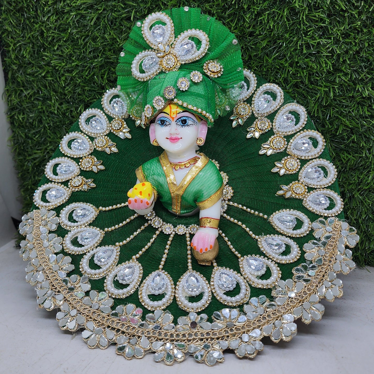 Special Dark Green Seesha Lace dress for laddu gopal ji*